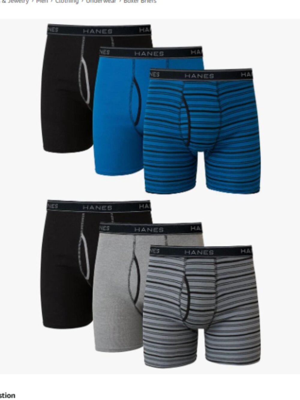 New Hanes 6 Pack Mens Underwear Boxer Briefs, Cool & Breathable Cotton